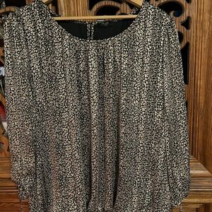 Haver London |  Black and Cream Floral Patterned Blouse | Size XL